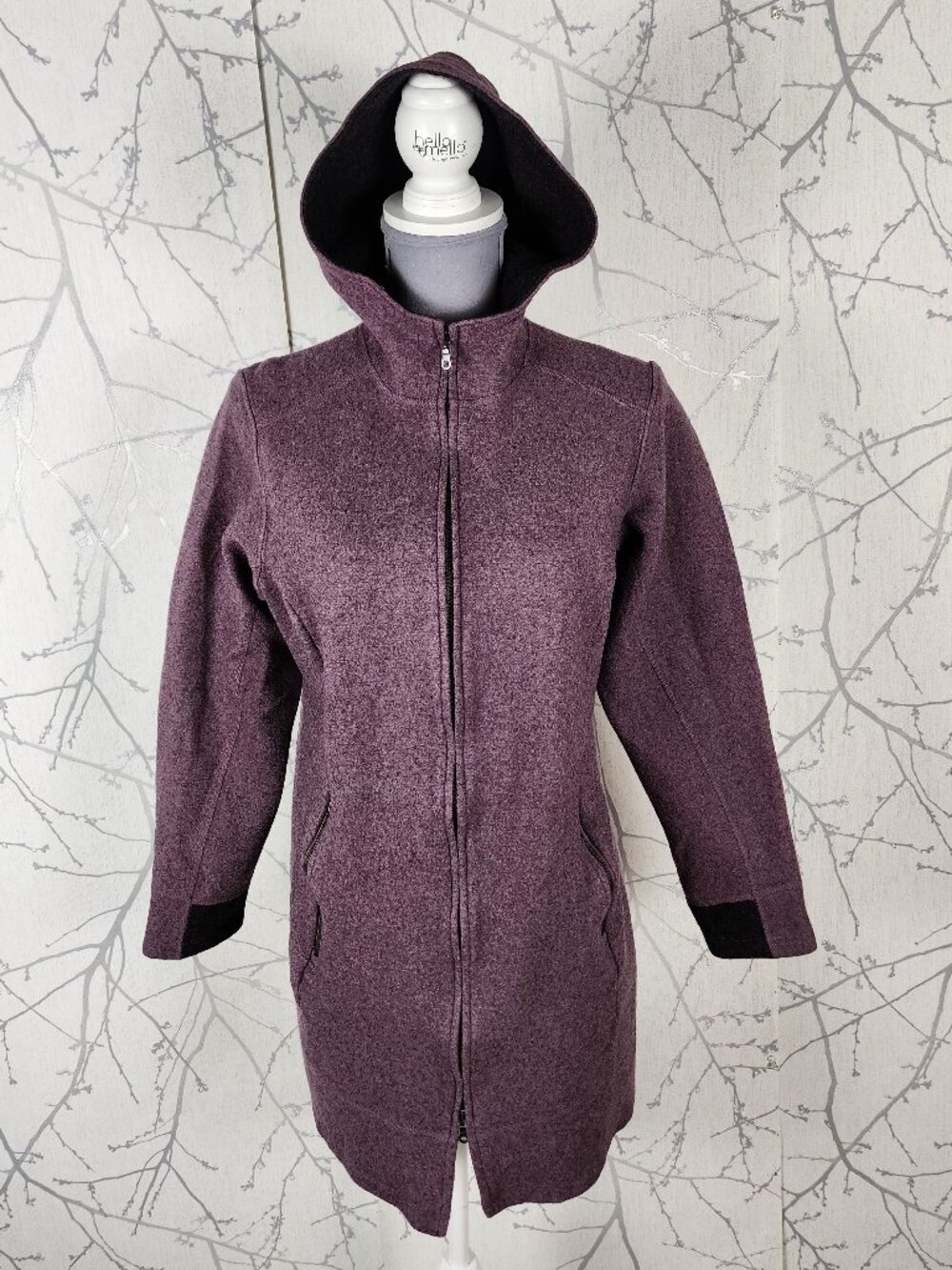 Ibex Purple 94% Merino Wool Full Zip Long Hooded Pez Sweater